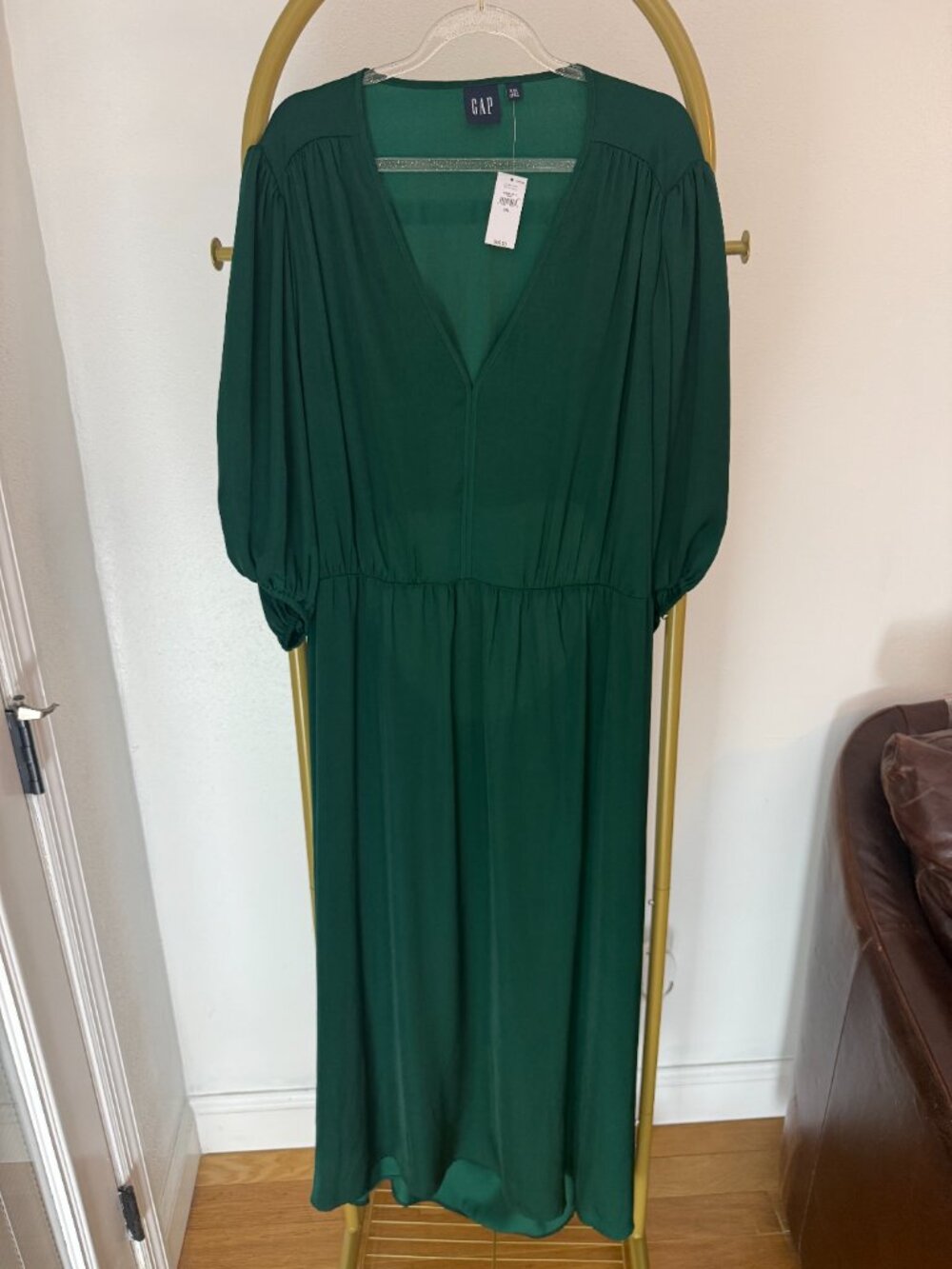 NWT Gap Blouson Cutout Maxi Dress XXL Green Pine Puff Sleeve